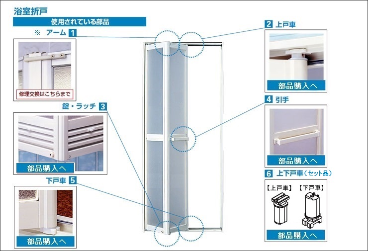 浴室折戸　各部名称一覧　YKKapから引用